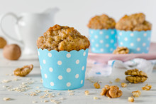 Banana Muffins With Oatmeal And Nuts