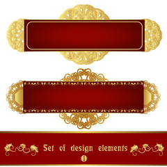 Wall Mural - Set of red label with gold filigree ornament