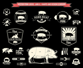 Wall Mural - Vector Pork Logos, Labels, Charts and Design Elements