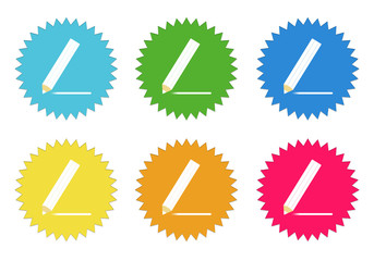 Wall Mural - set of colorful stickers icons with pencil symbol