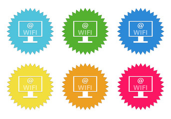Wall Mural - set of colorful stickers icons with wifi symbol
