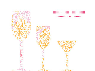 Wall Mural - Vector flowers outlined three wine glasses silhouettes pattern