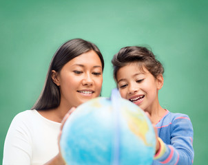 Sticker - mother and daughter with globe