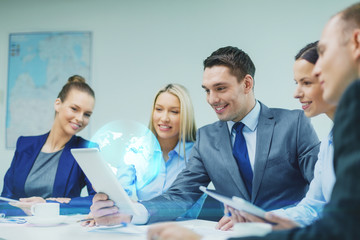 Canvas Print - business team with tablet pc having discussion