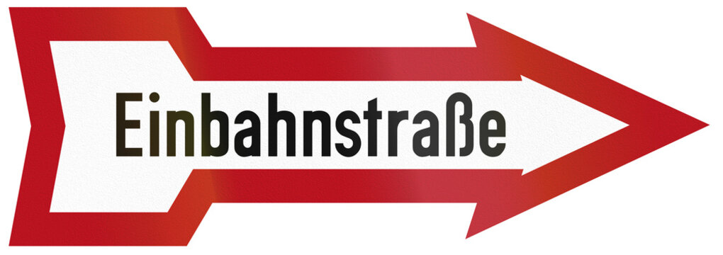 Old design (1934) of a German one-way road sign. Einbahnstrasse means one-way road