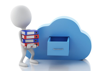 Poster - 3d white people with file storage and cloud. Cloud computing con