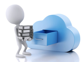 Poster - 3d white people with file storage and cloud. Cloud computing con
