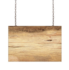 Wall Mural - Wood sign from a chain isolated on white