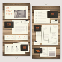Wall Mural - one page website design with paper and wooden texture