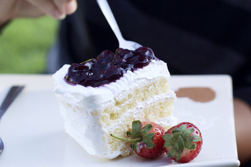 Wall Mural - Blueberry cake and strawberry fruit