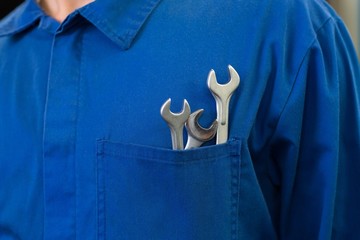 Poster - Mechanic with wrenches in pocket