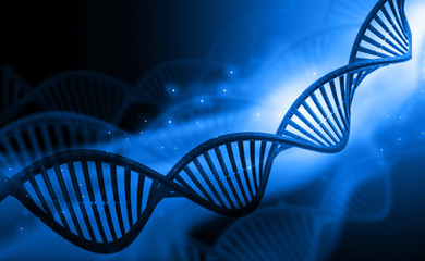 Wall Mural - DNA molecules on blue background .