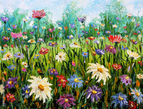 Naklejka - mata magnetyczna na lodówkę Original oil painting of flowers Wildflowers.