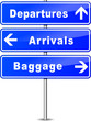 blue airport signs