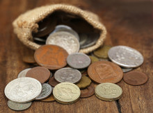 Old Coins In Sack Bag