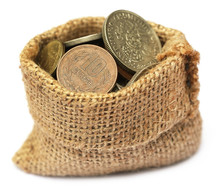 Old Coins In Sack Bag