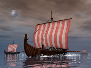 Wall Mural - Drakkars or viking ships - 3D render