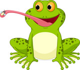 Fototapeta Dinusie - Happy frog cartoon catching fly