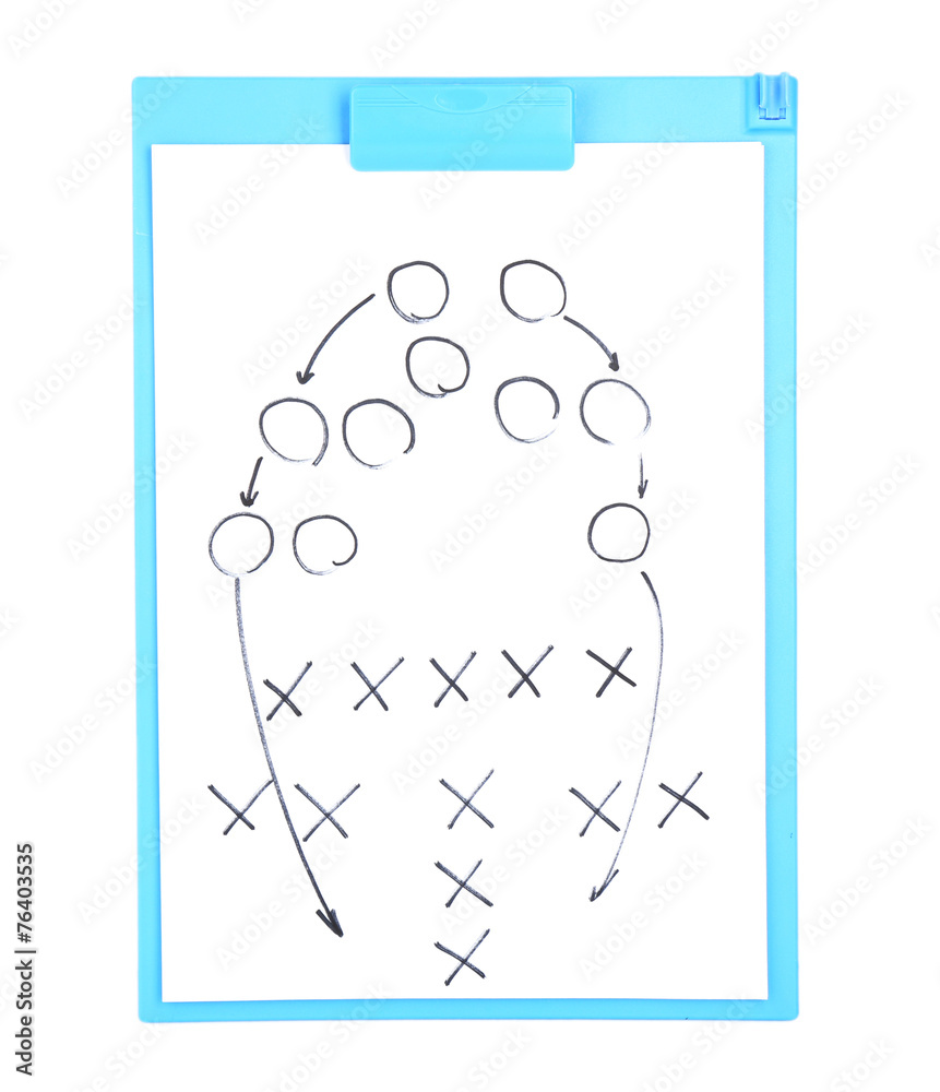 Clipboard with tactical scheme isolated on white