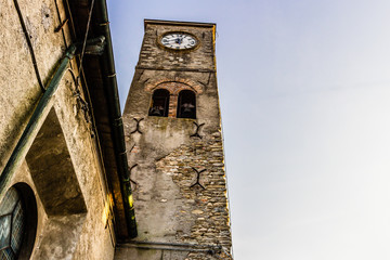 Wall Mural - Italian country church belfry with clock