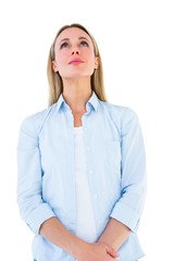 Poster - Portrait of blonde woman posing and looking up