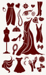 set of silhouette vector drawings of women's fashion accessories