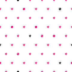 Wall Mural - Polka dot doodle hearts pattern.
