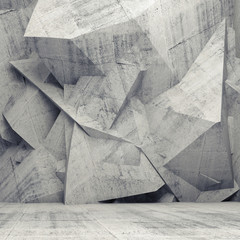 Wall Mural - empty gray concrete 3d interior with chaotic polygonal wall