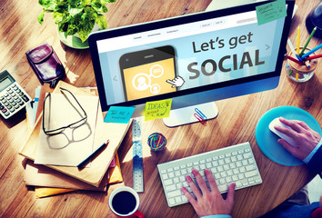 Man Working with Computer Let's Get Social