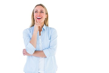 Poster - Cheerful blonde woman in casual clothes smiling