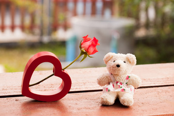 Red heart and teddy bear for love in valentine, vintage style Va