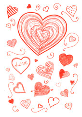 Hearts pencil art background