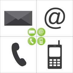 Wall Mural - contact monochrome icons set - envelope, mobile, phone, mail