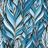 Pattern with feathers in cold tones