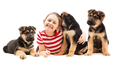 Wall Mural - girl hugging a puppy