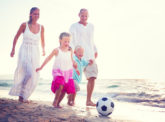 Canvas Print - Family Running Playful Vacation Beach Holiday Concept