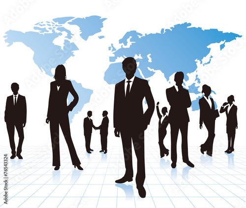 Naklejka - mata magnetyczna na lodówkę business people with world map Vector