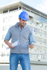 Poster - Architect reading text message thought mobile phone
