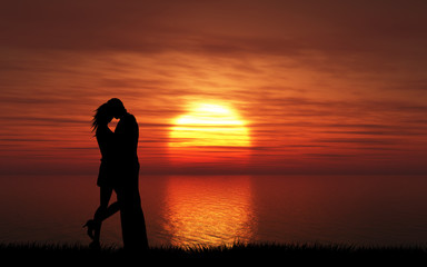 Wall Mural - couple kissing at sunset