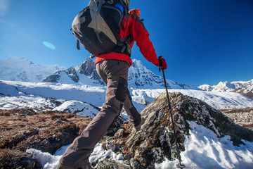 Sticker - Hiker on the trek in Himalayas, Khumbu valley, Nepal