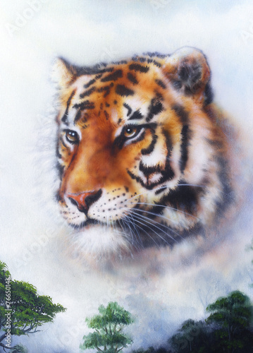 Obraz w ramie A beautiful painting tiger looking background