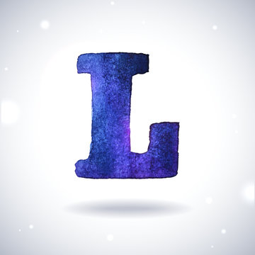 Watercolor letter L with shadow on bokeh background