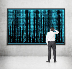 Poster - businessman looking to matrix