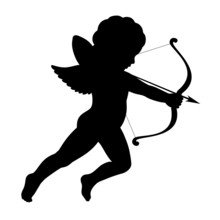 Black Vector Silhouette Of A Cupid Shooting Arrow