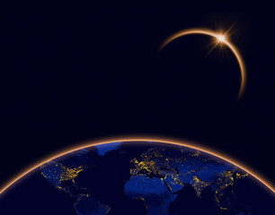 Wall Mural - planet earth and solar eclipse in orange color