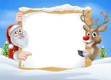 Christmas Reindeer And Santa Sign