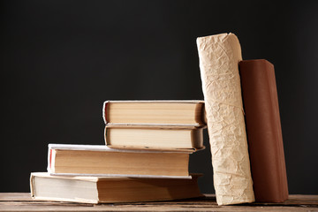 Sticker - Stack of books on background