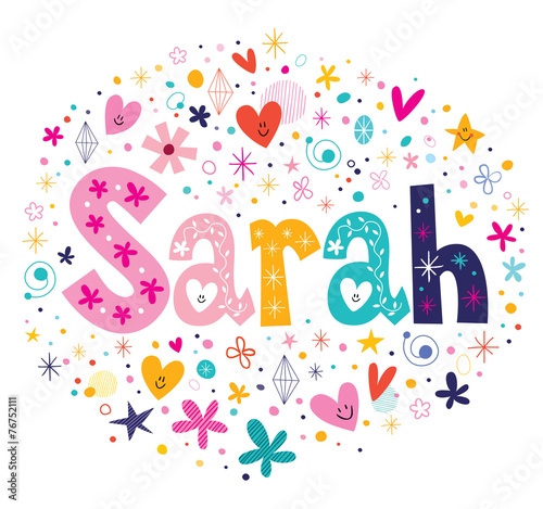 Fotografie, Obraz Sarah female name decorative lettering type design