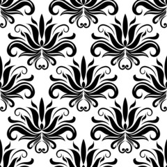 Poster - Seamless damask pattern with stylized black flowers