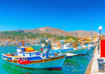 Wall Mural - traditional fishing boats at Kalymnos island in Greece